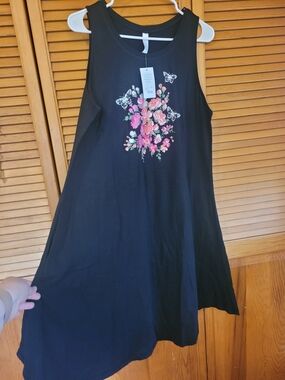 Cacique Black Tank Dress with Pink and Coral Floral Print